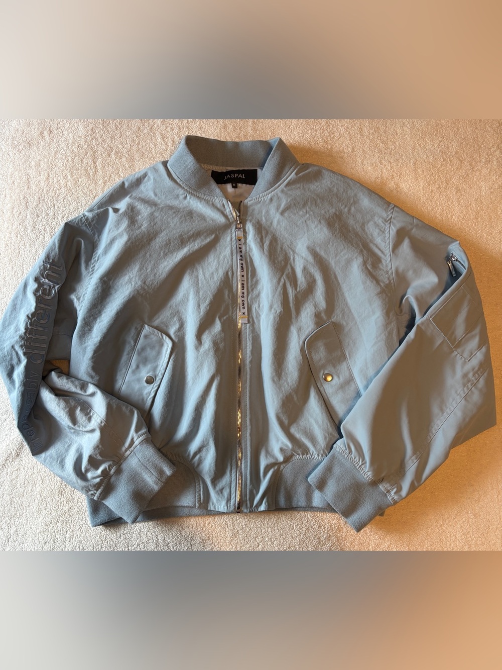 Jaspal Bomber Jacket, Light Blue. Women’s Medium. Cropped Cut